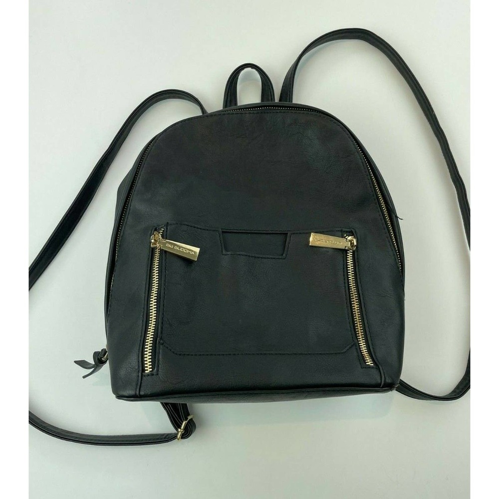 Big Buddha Backpack Purse Black Vegan Leather 9x11x5 Gold Hardware N85